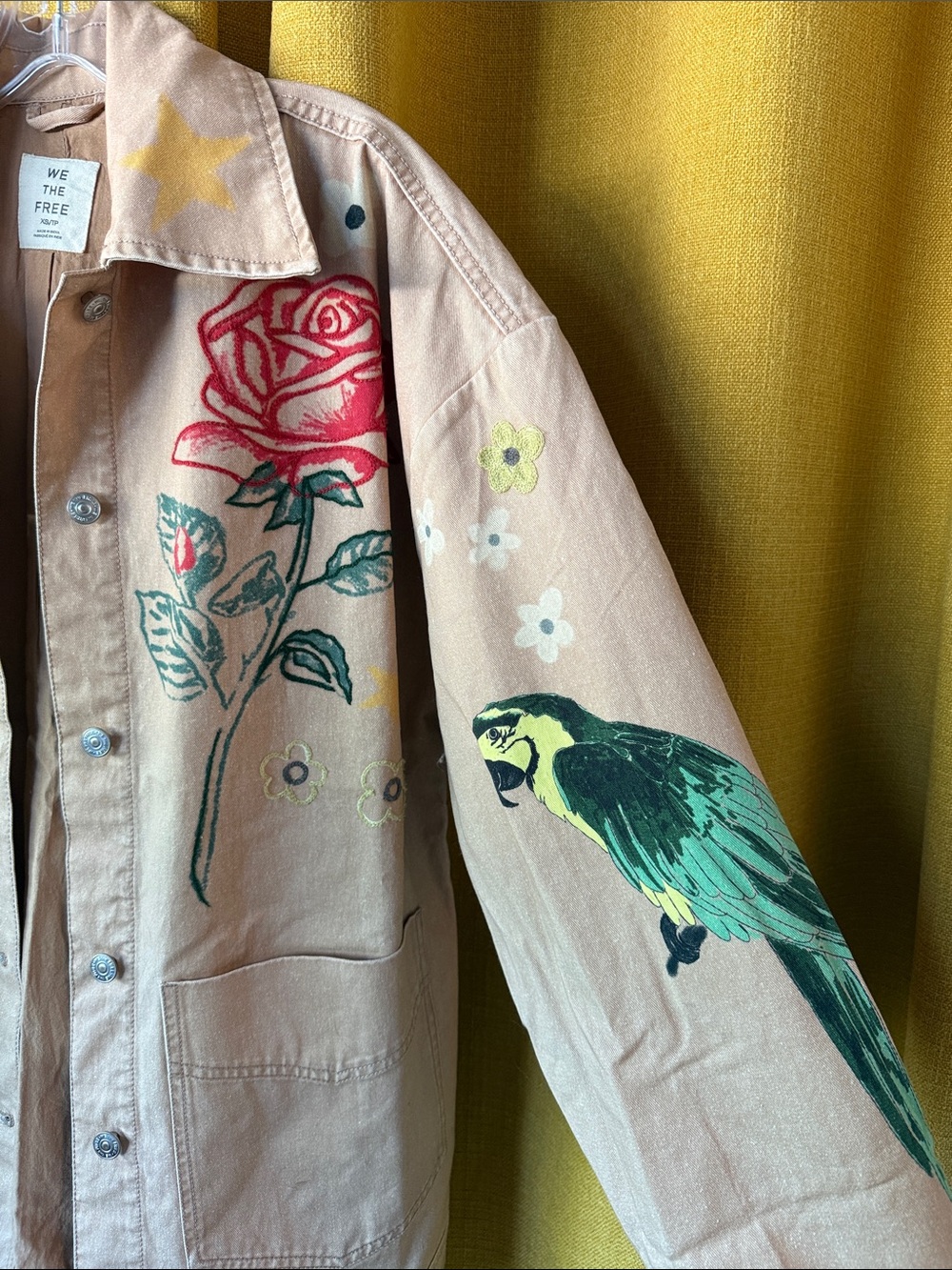 We The Free Beige Painted Floral & Graphic Jean Jacket - Picture 4 of 5